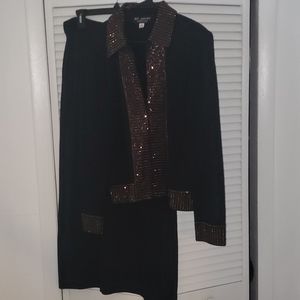 Black Sweater skirt set with rhinestones